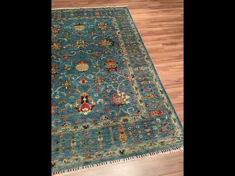 Sultani One Thousand and One Nights Original Hand-Woven Blue Root Dye Wool Rug 177x246 4.35 Square Meters - 5x8 ft
