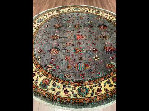 Sultani One Thousand and One Nights Round Original Hand-woven Grey Vegetable Dyed Wool Rug 240x244 5.86 Square Meters - 8x8 ft
