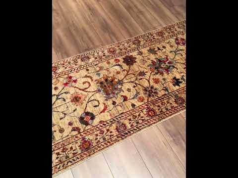 Sultani Binbirgece Uzun Yolluk Orijinal El Dokuması Bej Kök Boya Yün Halı 0.78x486 3.79 Metrekare - 3x13 ft