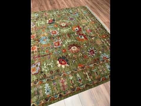 سجادة صوف مصبوغة طبيعياً يدوية النسيج بتصميم السلطاني المزهر مقاس 207x304 سم (6.29 متر مربع - 7x10 قدم)
