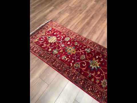 Sultani Binbirgece Runner Original Hand-Woven Red Root Dye Wool Carpet 0.83x307 2.55 Square Meters - 3x10 ft 