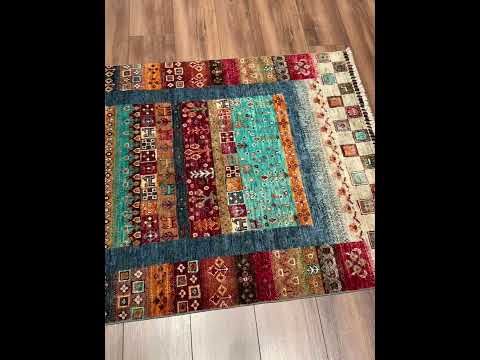Khorjin Gabbe Desenli Orijinal El Dokuması Multi Kök Boya Yün Halı 100x159 1.59 Metrekare - 3x5 ft