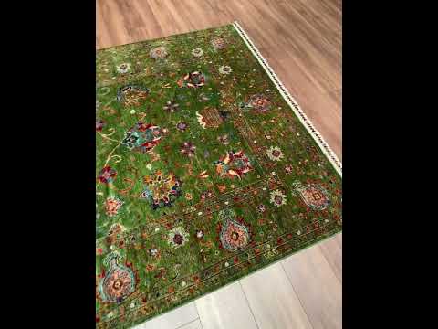 Sultani Binbirgece Orijinal El Dokuması Yeşil Kök Boya Yün Halı 169x248 4.19 Metrekare - 5x8 ft
