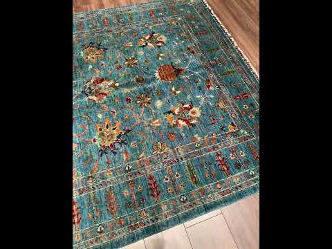Sultani One Thousand and One Nights Original Hand-Woven Blue Natural Dye Wool Rug 175x251 4.39 Square Meters - 5x8 ft