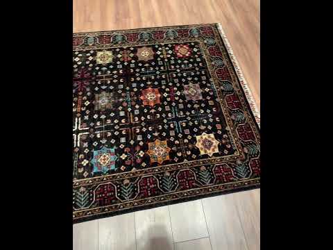 Veziri Bilcik Original Hand-Woven Black Natural Dye Wool Rug 154x210 3.23 Square Meters - 5x7 ft