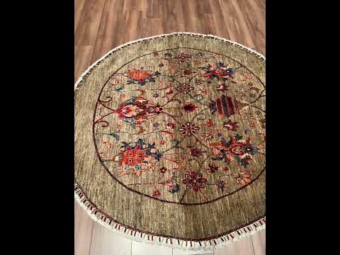 Sultani One Thousand and One Nights Round Original Hand-Woven Beige Root Dye Wool Rug 153x155 2.37 Square Meters - 5x5 ft