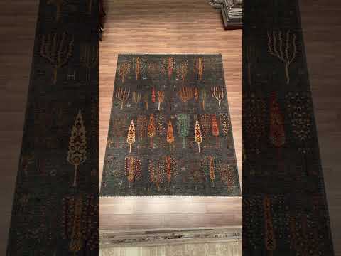 Hayat Ağacı Orijinal El Dokuması Antrasit Kök Boya Yün Halı 275x352 9.68 Metrekare - 8x11 ft