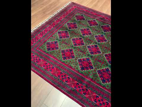Afgan Halısı Yeşil Hamyap Orijinal El Dokuması Kök Boya Yün 194x295 5.72 Metrekare - 7x10 ft