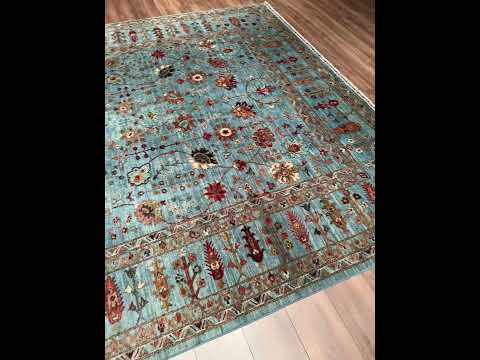 Sultani Çiçekli Orijinal El Dokuması Mavi Kök Boya Yün Halı 269x352 9.47 Metrekare - 9x12 ft