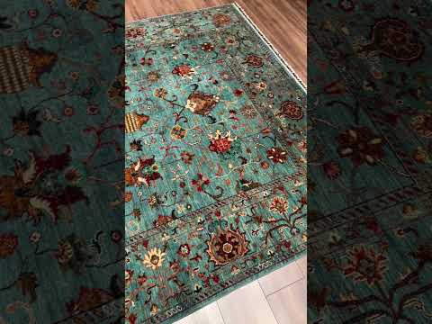 Sultani Binbirgece Orijinal El Dokuması Turkuaz Kök Boya Yün Halı 207x298 6.17 Metrekare - 7x10 ft