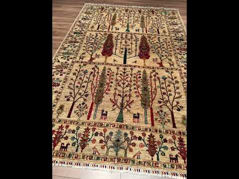 Tree of Life Original Hand-Woven Beige Root Dye Wool Rug 200x304 6.08 Square Meters - 7x10 ft