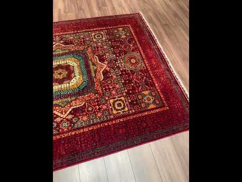 Memlük Orijinal El Dokuması Kırmızı Kök Boya Yün Halı 173x238 4.12 Metrekare - 5x8 ft