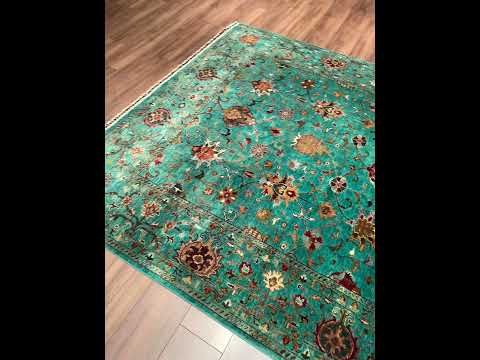 Sultani Binbirgece Orijinal El Dokuması Turkuaz Kök Boya Yün Halı 206x299 6.16 Metrekare - 7x10 ft