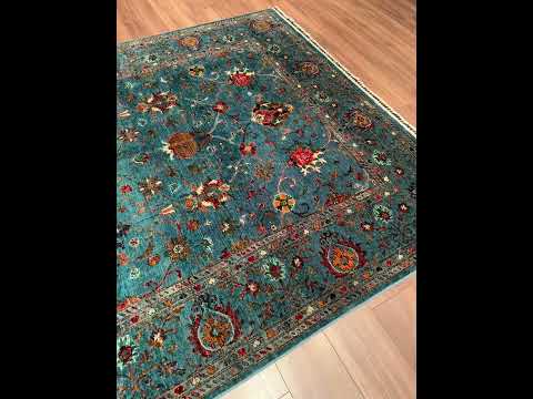 Sultani Binbirgece Orijinal El Dokuması Mavi Kök Boya Yün Halı 208x317 6.59 Metrekare - 7x10 ft
