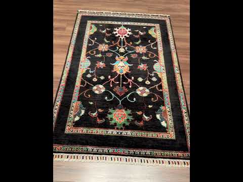 Sultani Binbirgece Orijinal El Dokuması Siyah Kök Boya Yün Halı 102x150 1.53 Metrekare - 3x5 ft