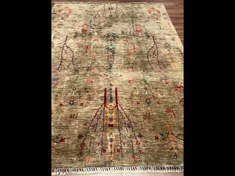 Tree of Life Original Hand-Woven Beige Root-Dyed Wool Rug 212x292 6.19 Square Meters - 7x10 ft