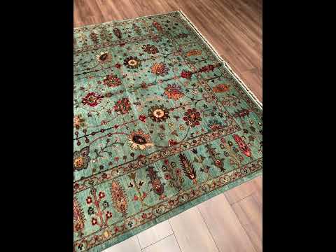 Sultani Binbirgece Orijinal El Dokuması Turkuaz Kök Boya Yün Halı 210x305 6.41 Metrekare - 7x10 ft