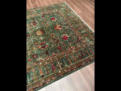 سجادة صوف السلطاني ألف ليلة وليلة الأصلية المنسوجة يدويًا بالصبغة الخضراء 209x305 سم - 6.37 متر مربع - 7x10 قدم