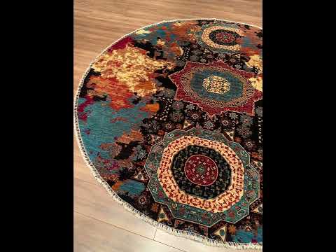 Broken Mamluk Round Original Hand-Woven Multi Root Dye Wool Rug 263x271 7.13 Square Meter - 9x9 ft