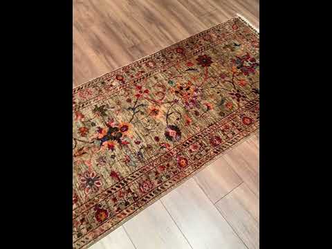 Sultani Binbirgece Uzun Yolluk Orijinal El Dokuması Bej Kök Boya Yün Halı 0.79x386 3.05 Metrekare - 3x12 ft