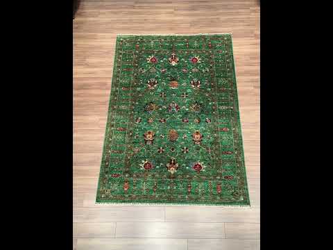 Sultani Binbirgece Orijinal El Dokuması Yeşil Kök Boya Yün Halı 202x295 5.96 Metrekare - 7x10 ft