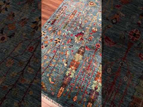 Hayat Ağacı Orijinal El Dokuması Mavi Kök Boya Yün Halı 211x290 6.12 Metrekare - 7x10 ft