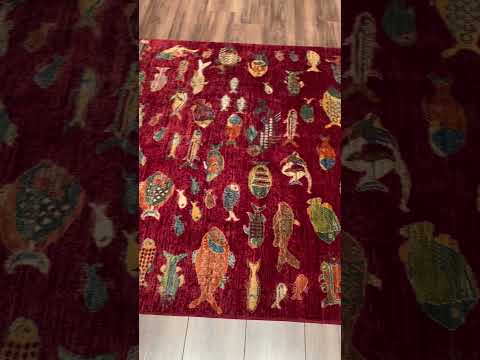 سجادة صوفية أصلية منسوجة يدويًا من فيش، مصبوغة بجذور حمراء، مقاس 154 × 212 سم (3.26 متر مربع) - 6 × 8 قدم