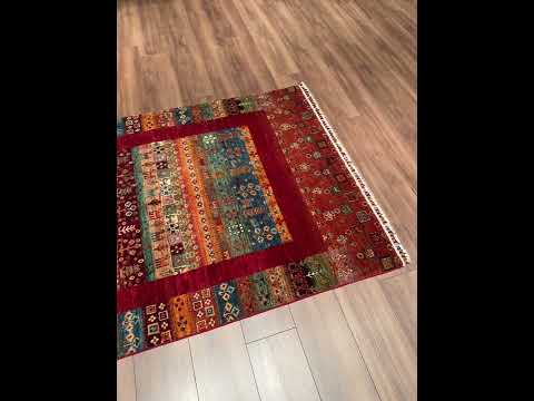 Khorjin Gabbe Desenli Orijinal El Dokuması Kırmızı Kök Boya Yün Halı 121x187 2.26 Metrekare - 4x6 ft