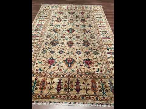 Sultani Binbirgece Orijinal El Dokuması Bej Kök Boya Yün Halı 205x307 6.29 Metrekare - 7x10 ft