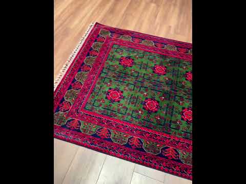 سجادة أفغانية خضراء حمياب أصلية منسوجة يدويًا صوف مصبوغ طبيعي 122x180 2.20 متر مربع - 3x5 قدم