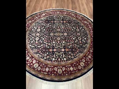 Hereke Yedi Dağın Çiçeği Round Original Hand-woven Red Blue Wool Rug 183x183 3.35 Square Meters - 6x6 ft