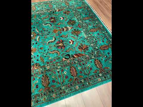 Sultani Binbirgece Orijinal El Dokuması Turkuaz Kök Boya Yün Halı 208x285 5.93 Metrekare - 7x10 ft