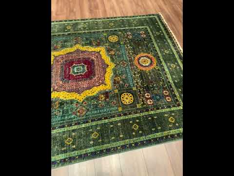 Memlük Orijinal El Dokuması Yeşil Kök Boya Yün Halı 179x240 4.30 Metrekare - 5x8 ft