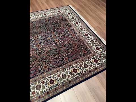 Hereke Yedi Dağın Çiçeği Orijinal El Dokuması Mavi Krem Yün Halı 194x296 5.74 Metrekare - 7x10 ft