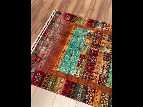 Khorjin Gabbe Desenli Orijinal El Dokuması Multi Kök Boya Yün Halı 100x145 1.45 Metrekare - 3x5 ft