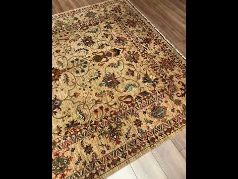Sultani One Thousand and One Nights Original Hand-Woven Beige Root Dye Wool Rug 209x308 6.44 Square Meters - 7x10 ft