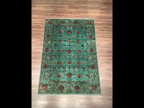 Sultani Binbirgece Orijinal El Dokuması Turkuaz Kök Boya Yün Halı 202x295 5.96 Metrekare - 7x10 ft