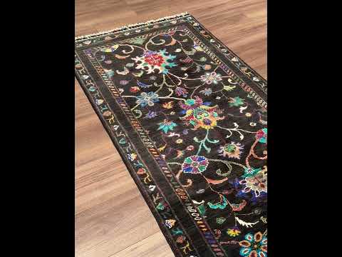 Sultani Binbirgece Yolluk Orijinal El Dokuması Siyah Kök Boya Yün Halı 0.80x250 2 Metrekare - 3x8 ft