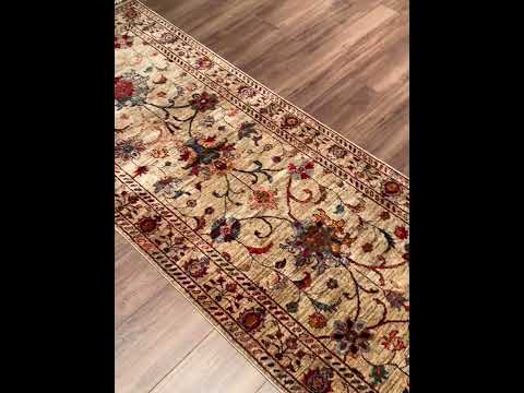 Sultani Binbirgece Uzun Yolluk Orijinal El Dokuması Bej Kök Boya Yün Halı 0.79x488 3.86 Metrekare - 3x13 ft