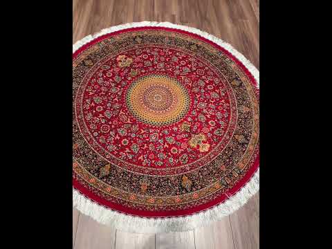 İran Kubbe Kırmızı Modal İpeği Halı 150x150 2.25 Metrekare - 5x5 ft