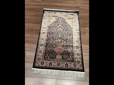 سجادة صلاة بلون أزرق داكن وبيج، مقاس 0.80 × 125 سم، متر مربع واحد - 2 × 4 قدم 