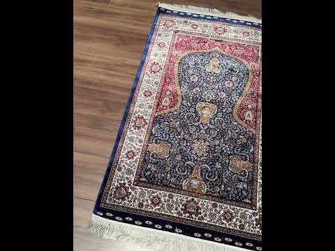 İran Koyu Mavi - Krem Seccade 0.80x125 1 Metrekare Namazlık - 2x4 ft