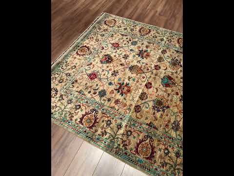 Sultani Binbirgece Orijinal El Dokuması Bej Kök Boya Yün Halı 179x240 4.30 Metrekare - 5x8 ft