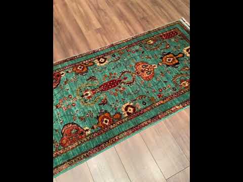 Sultani Binbirgece Yolluk Orijinal El Dokuması Turkuaz Kök Boya Yün Halı 0.82x302 2.48 Metrekare - 3x10 ft