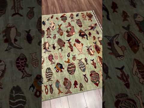 سجادة صوفية أصلية منسوجة يدويًا من الصوف الأخضر المصبوغ بجذور الأشجار، مقاس 143 × 214 سم (3.06 متر مربع) - 5 × 7 قدم 