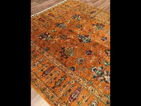 Sultani One Thousand and One Nights Original Hand-Woven Orange Root Dye Wool Rug 183x256 4.68 Square Meters - 5x8 ft